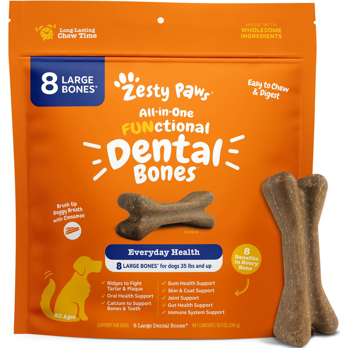 Zesty Paws All-in-One FUNctional Dental Bones Dental Chews for Large Dogs, 8 count