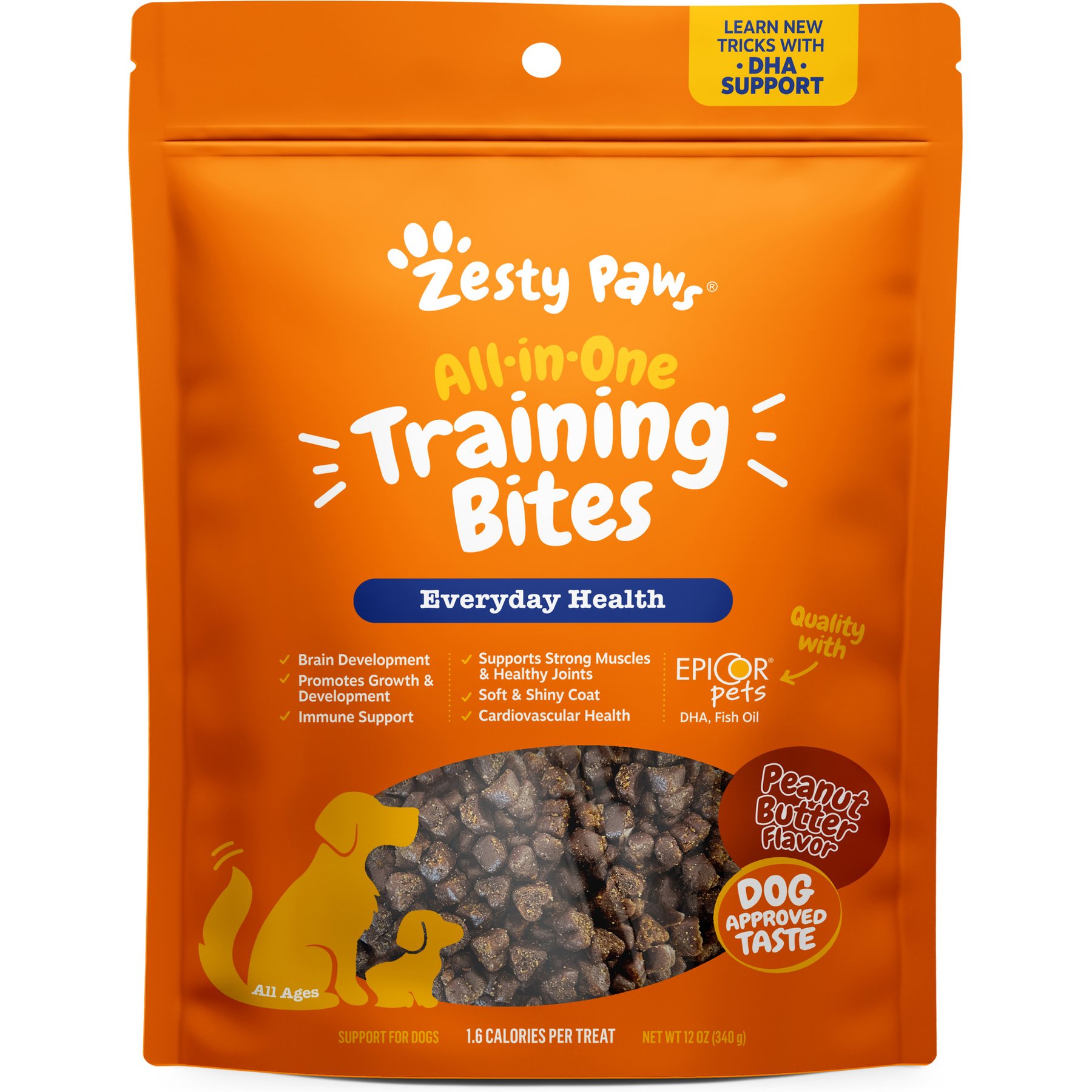 Zesty Paws All-in-One Peanut Butter Flavored Soft & Chewy Training Bites Multivitamin Dog Treats, 12-oz bag