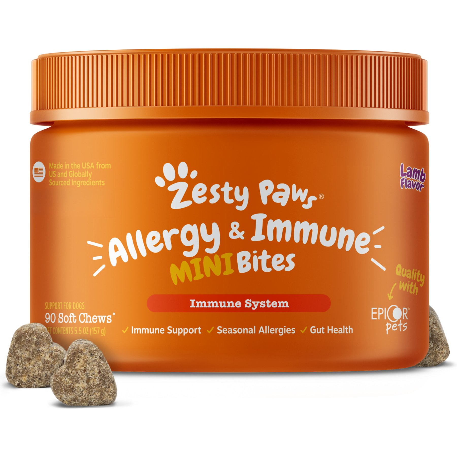 Zesty Paws Allergy & Immune Mini Bites Lamb Flavored Soft Chew Allergy & Immune Supplement for Small Dogs, 90 count