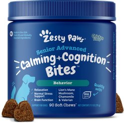 Zesty Paws Senior Advanced Calming + Cognition Bites Chicken Flavor Soft Chews Composure Supplement for Dogs, 90 count