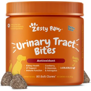 Zesty Paws Cranberry Bladder Bites Chicken Flavored Soft Chews Urinary Supplement for Dogs, 90 count