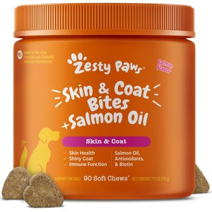 Zesty Paws Skin & Coat Bites Salmon Flavored Soft Chews Salmon Oil Supplement for Dogs, 90 count