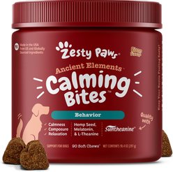 Zesty Paws Ancient Elements Hemp Calming Bites Bison Flavored Soft Chews Supplement for Dogs, 90 count