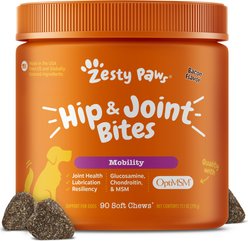 Zesty Paws Hip & Joint Bites Bacon Flavored Soft Chews Glucosamine Mobility Supplement for Dogs, 90 count