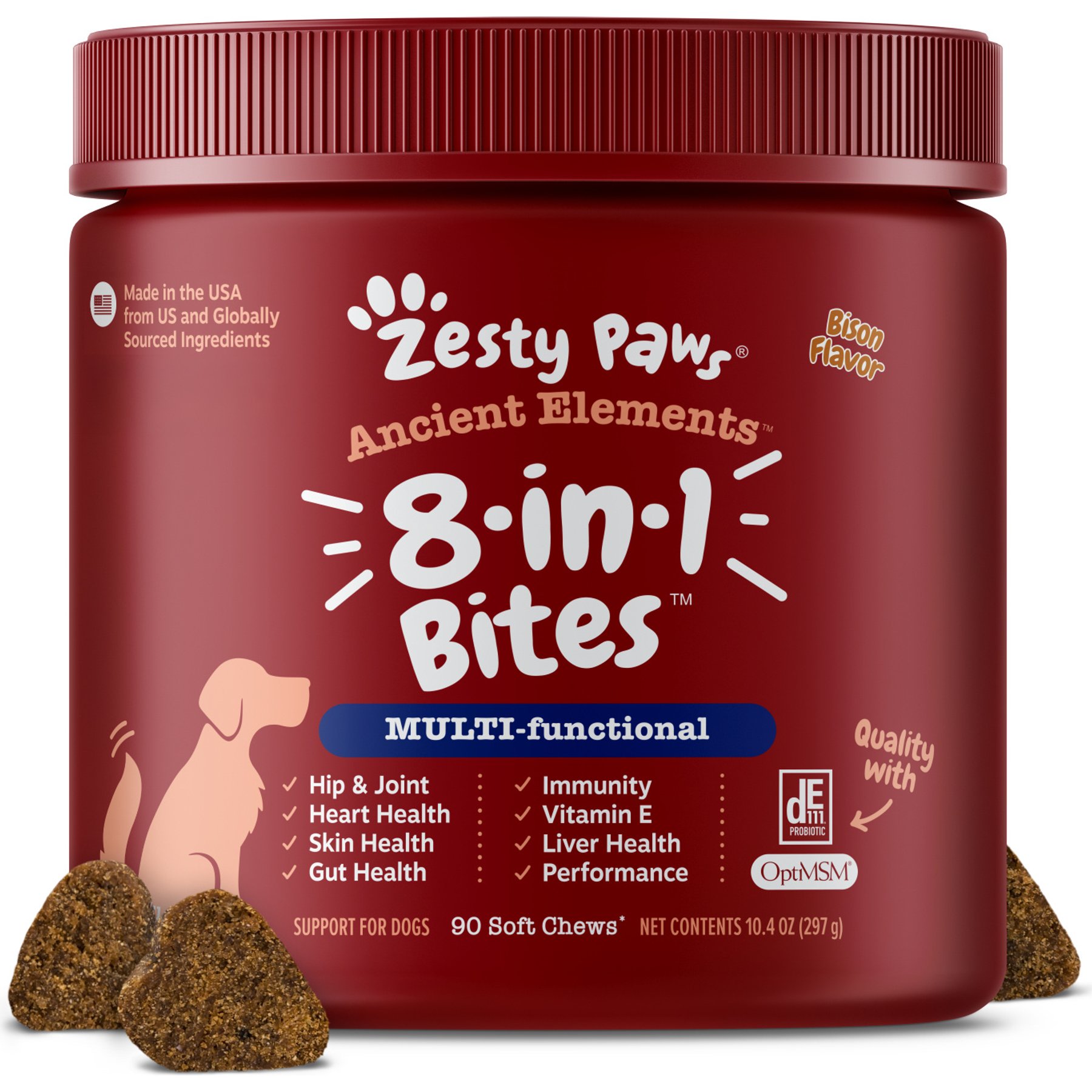 Zesty Paws Ancient Elements 8-in-1 Bites Bison Flavored Soft Chews Multivitamin for Dogs, 90 count
