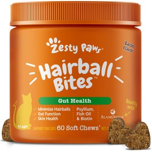Zesty Paws Hairball Bites Bacon Flavored Soft Chews Digestive Supplement for Cats, 60 count