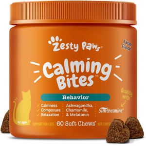 Zesty Paws Calming Bites Bacon Flavored Soft Chews Melatonin Supplement for Cats, 60 count