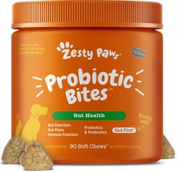 Zesty Paws Probiotic Bites Chicken Flavored Soft Chews Gut Flora & Digestive Supplement for Dogs, 90 count