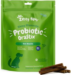 Zesty Paws Hemp Elements Probiotic OraStix Peppermint Flavored Dog Dental Chews, 25-oz bag