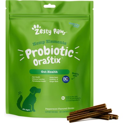Zesty Paws Zesty Paws Hemp Elements Probiotic OraStix Peppermint Flavored Dog Dental Chews, 25-oz bag