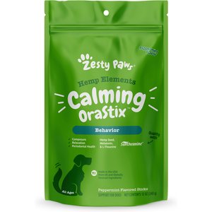 Zesty Paws Hemp Elements Calming Hemp OraStix Peppermint Flavored Dental Chews Melatonin Supplement for Dogs, 12-oz bag