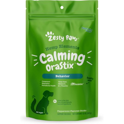 Zesty Paws Zesty Paws Hemp Elements Calming Hemp OraStix Peppermint Flavored Dental Chews Melatonin Supplement for Dogs, 12-oz bag