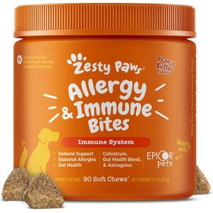 Zesty Paws Allergy & Immune Bites Allergies, Immune, & Gut Support Peanut Butter Flavored Soft Chews Supplement for Dogs, 90 count