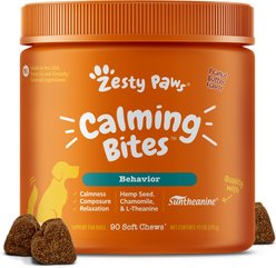 Zesty Paws Hemp Calming Bites Peanut Butter Flavored Soft Chews Composure & Relaxation Supplement for Dogs, 90 count