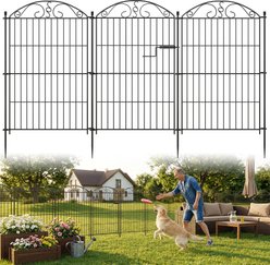 MALOROY 10 Panel Rustproof Metal Outdoor Dog & Cat Garden Fence with Gate, Black, 35.4 x 23.6-in