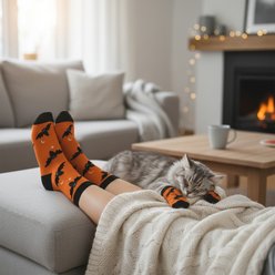 Furry Twinz Halloween Bat Moon Matching Pet & Owner Fun Socks slide 2 of 3