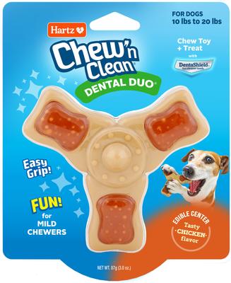 HARTZ Chew 'n Clean Chew Chicken Flavored Tri-Point Dog Treat & Chew Toy,  Small - Chewy.com