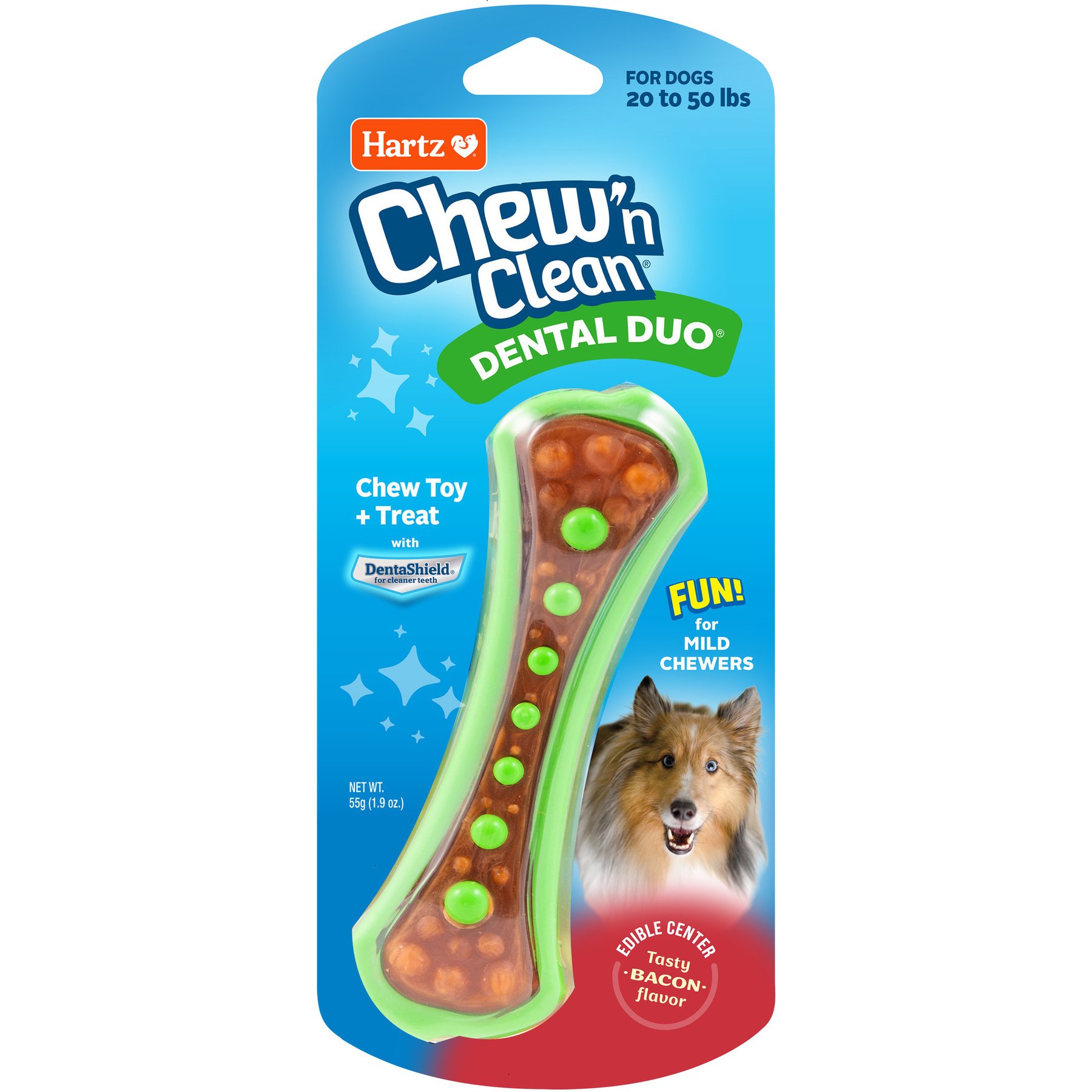 Hartz Chew 'n Clean Dental Duo Dog Treat & Chew Toy, Color Varies, Medium, 2 count