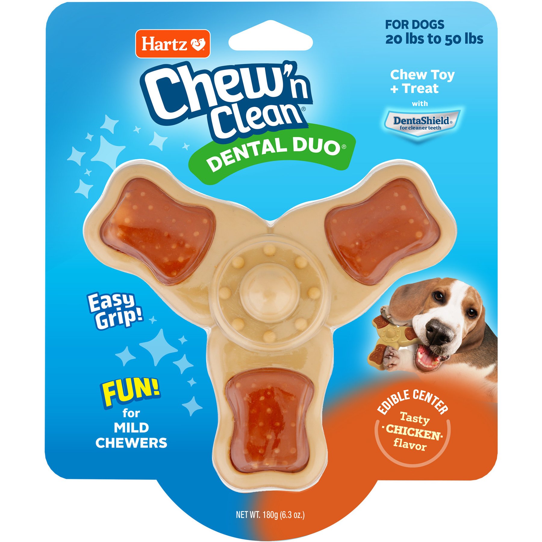 Hartz Chew 'n Clean Chew Chicken Flavored Tri-Point Dog Treat & Chew Toy, Medium