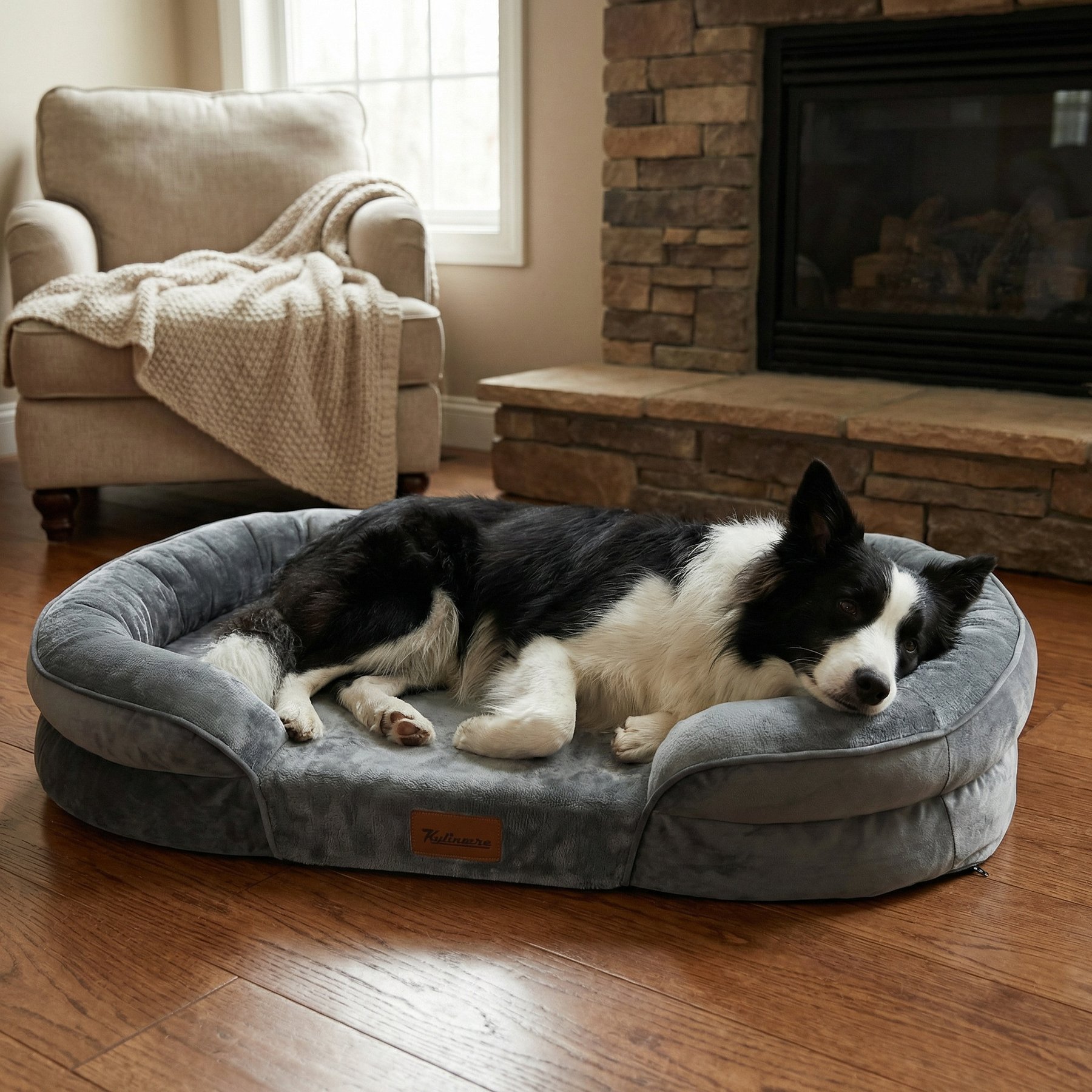 Kylinsure Waterproof Orthopedic Bolster Dog & Cat Bed with Removable Cover, Grey, Medium