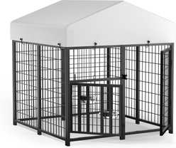 PawsNestParlor Outdoor Run Enclosure Animal Hutch Metal Coop Fence Dog Kennel with Roof Cover, Black, Medium: 4 x 4 x 4.2-ft slide 1 of 4