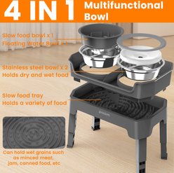 Ptlom Raised Elevated Stand with 1 Stainless Steel, 1 Slow Feeder, 1 No Spill Water Dog Bowl, 7-cup, Grey slide 2 of 8