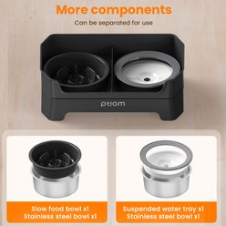 Ptlom Raised Elevated Stand with 1 Stainless Steel, 1 Slow Feeder, 1 No Spill Water Dog Bowl, 7-cup, Black slide 2 of 8