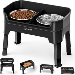 Ptlom Raised Elevated Stand with 2 Stainless Steel Adjustable Slow Feeder Dog Bowl, 7-cup, Black slide 1 of 8