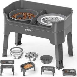 Ptlom Raised Elevated Stand with 1 Stainless Steel, 1 Slow Feeder, 1 No Spill Water Dog Bowl, 7-cup, Grey slide 1 of 8