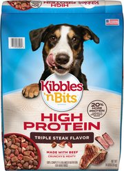 Kibbles 'n Bits High Protein Triple Steak Beef Flavor Dry Dog Food, 14-lb bag
