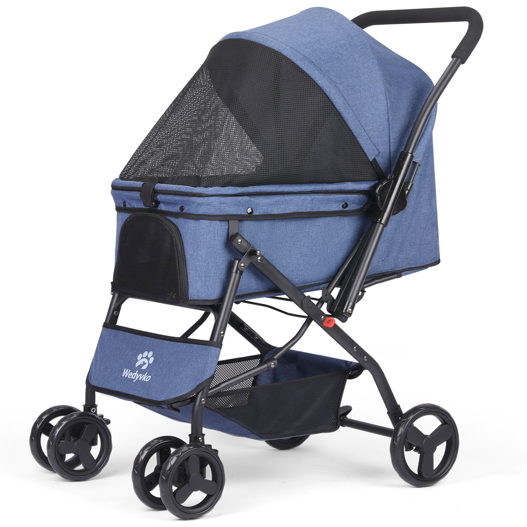 Wedyvko Portable One-Button foldable Dog & Cat Stroller with Double-Direction Push Handle, Dark Gray/Gray/Pink//Bluish Green/Coffee/Black/Navy Blue