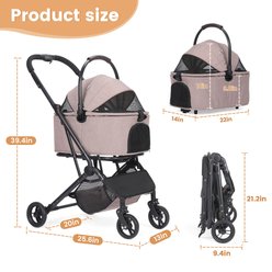 Wedyvko P11C Detachable Carrier Bag Dog & Cat Stroller, Coffee slide 2 of 6