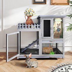 Coziwow Rolling Rabbit Hutch with Balcony & Tray, Grey