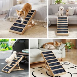 Coziwow 4-Level Upgraded Adjustable Height Foldable Wooden Non-slip Dog & Cat Ramp for Bed Couch, Gray, 38-in slide 2 of 9