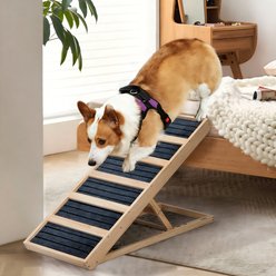 Coziwow 4-Level Upgraded Adjustable Height Foldable Wooden Non-slip Dog & Cat Ramp for Bed Couch, Gray, 38-in