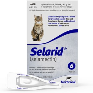 Selarid Topical Solution for Cats, 5.1-15 lbs, (Blue Box), 6 Doses (6-mos. supply)