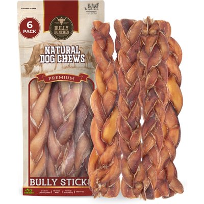 Bully Bunches Bully Bunches 12-inch Jumbo Braided Bully Stick Dog Chew, 6 count