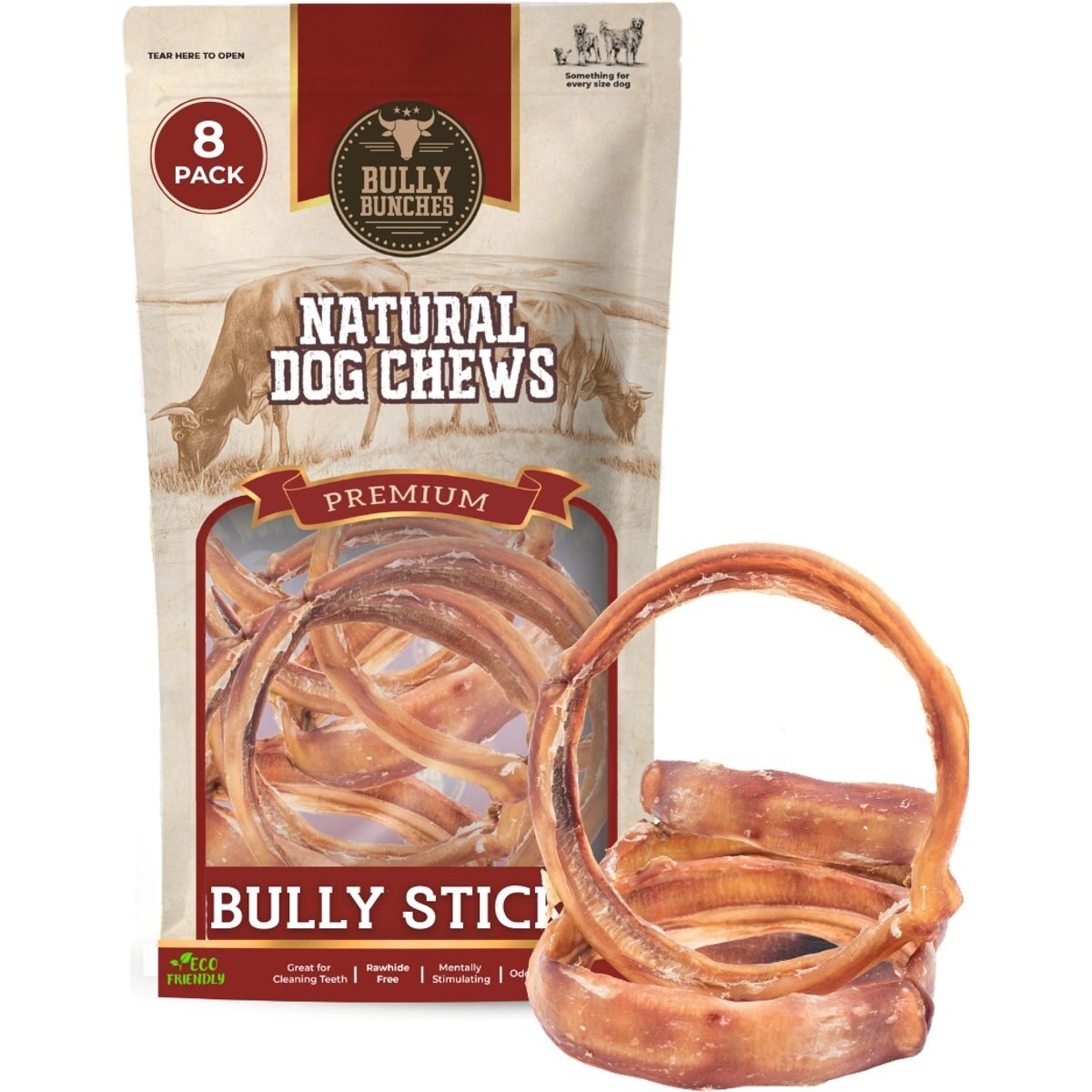 Bully Bunches Large Bully Stick Dog Chew Rings, 8 count
