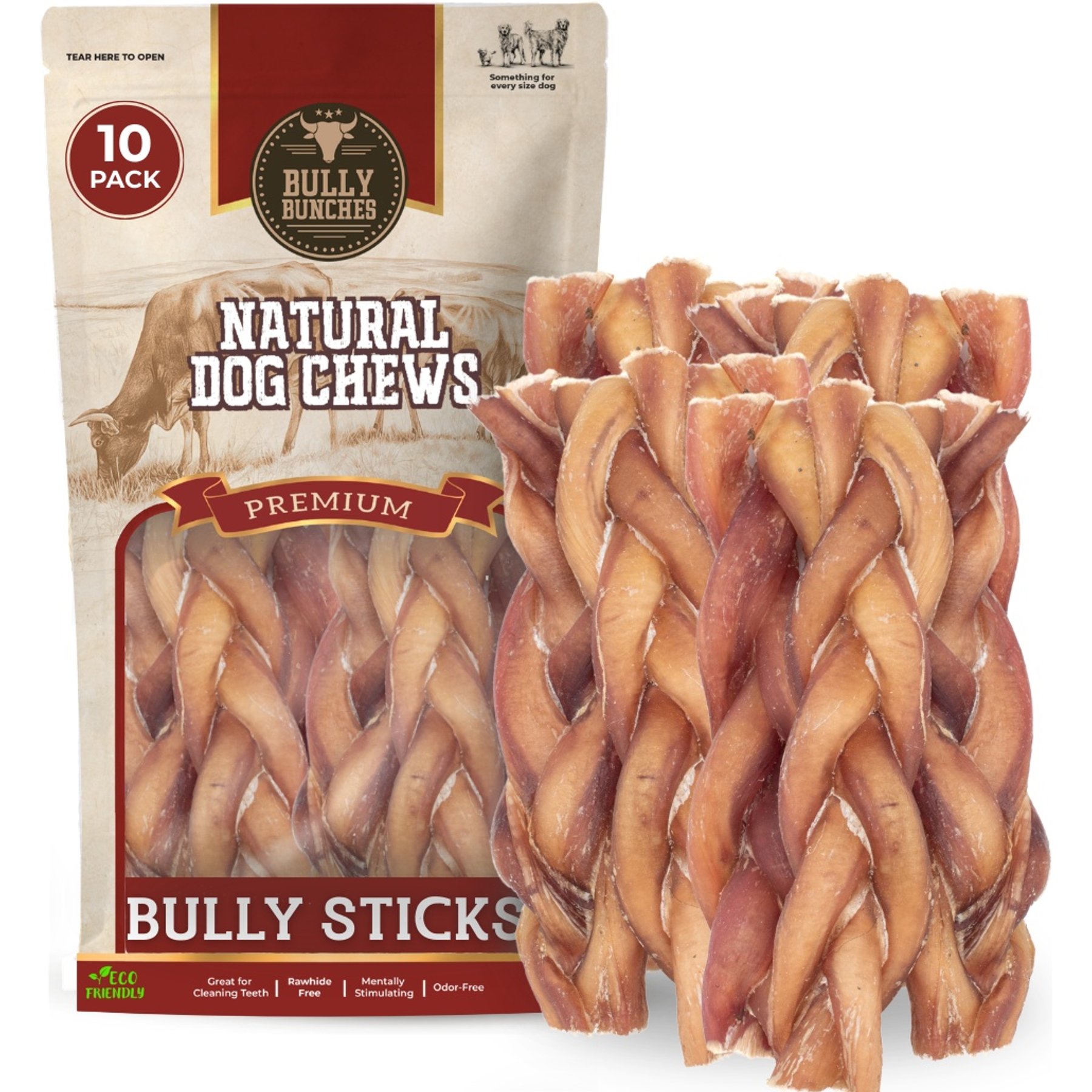 Bully Bunches 6-inch Standard Braided Bully Stick Dog Chew, 10 count