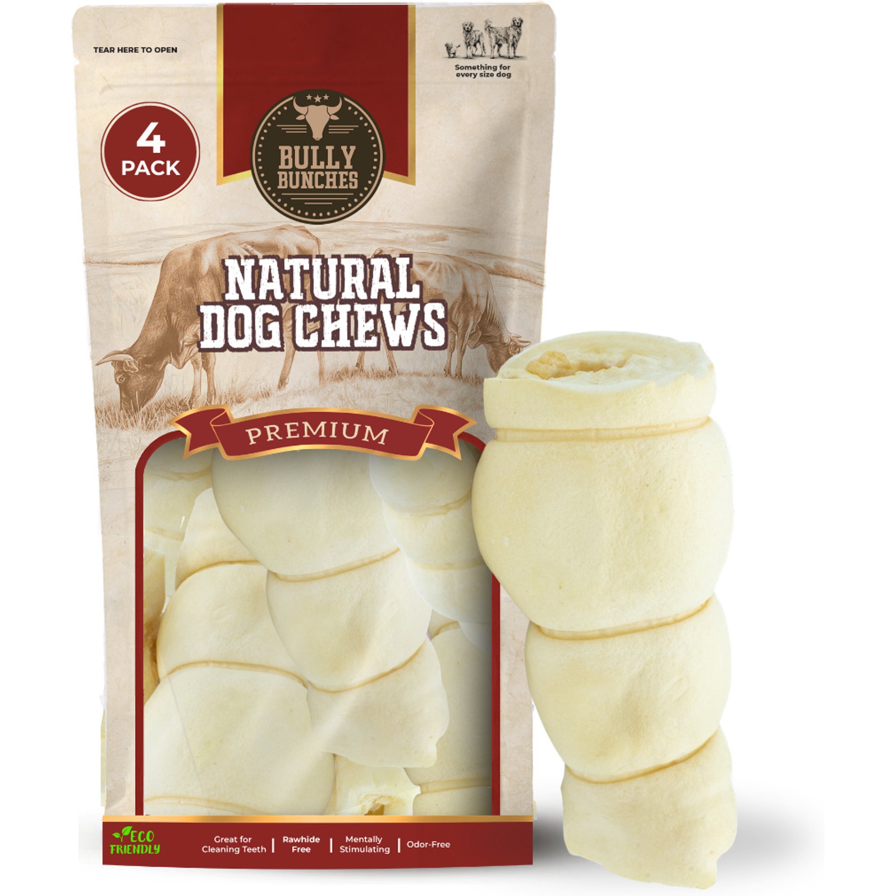 Bully Bunches 6-inch Beef Cheek Roll Natural Dog Chew, 4 count