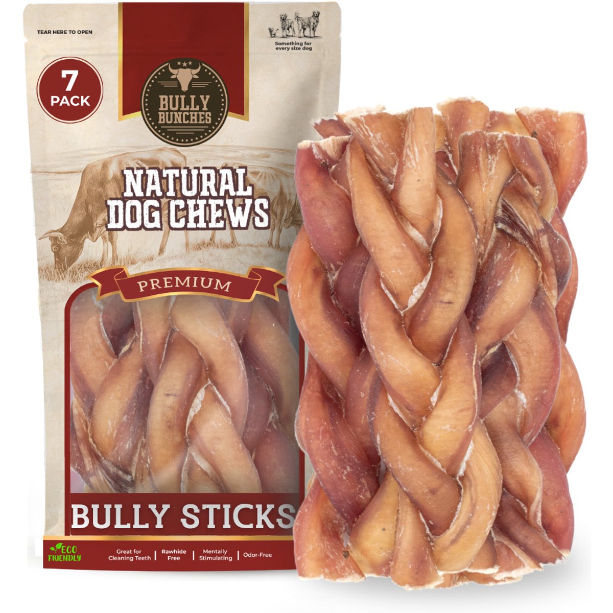 Bully Bunches 6-inch Jumbo Braided Bully Stick Dog Chew, 7 count