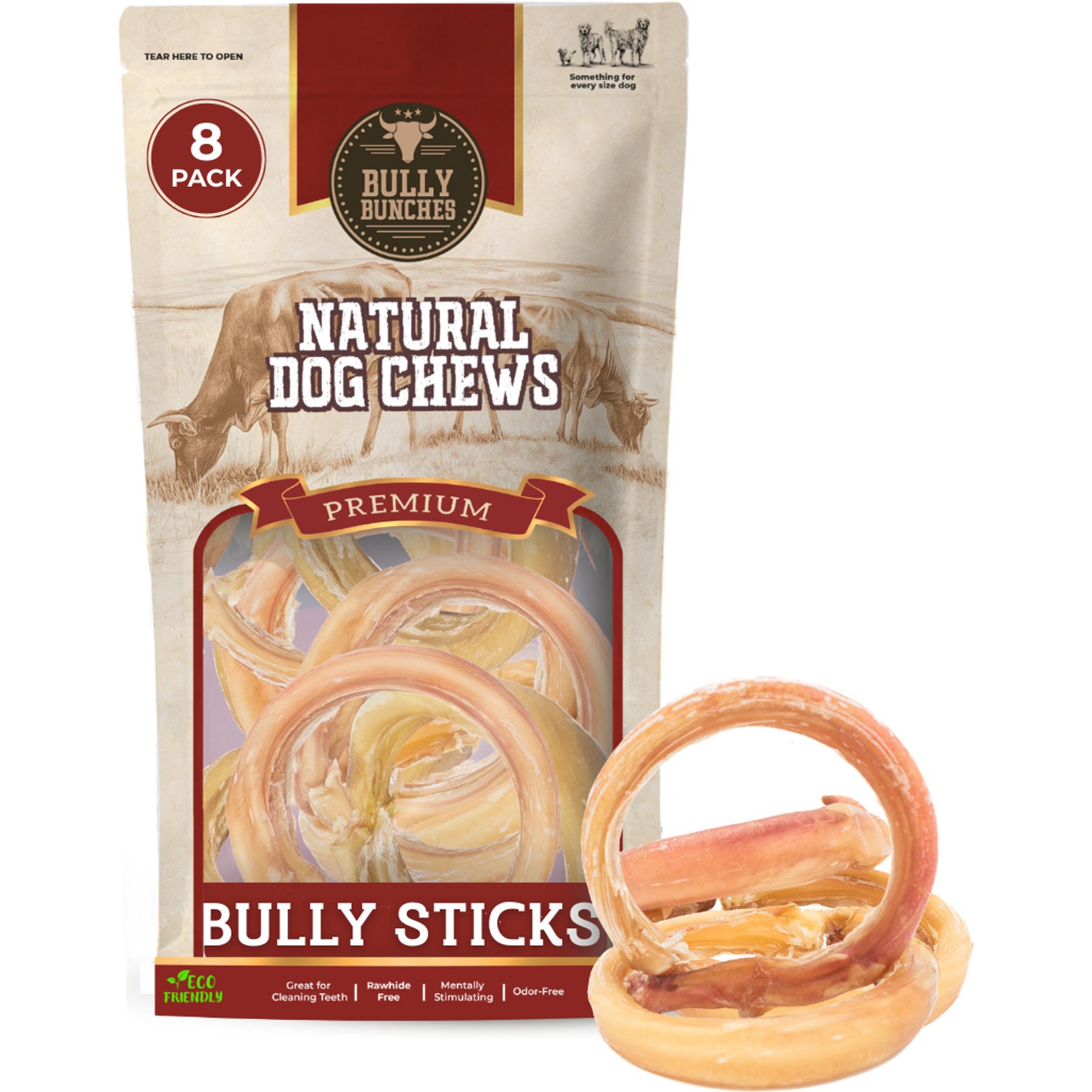 Bully Bunches Small Bully Stick Dog Chew Rings, 8 count