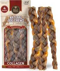 Bully Bunches 12-inch Braided Collagen Stick Natural Dog Chew, 4 count
