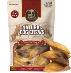 Bully Bunches Natural Cow Ears Non Bleached Natural Dog Chew, 12 count