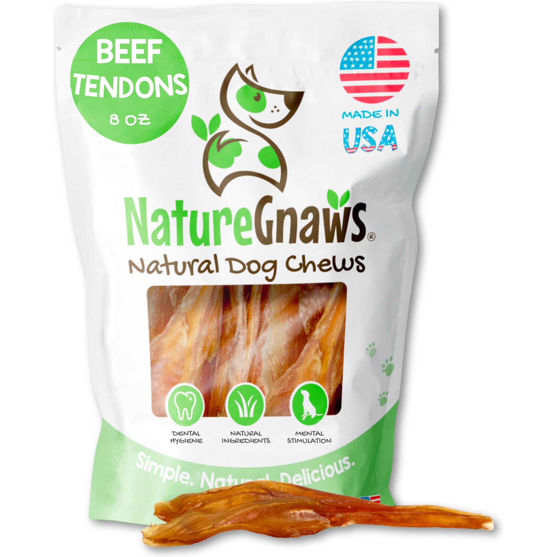 Nature Gnaws USA Beef Tendon Natural Dog Chew Treats, 8-oz bag