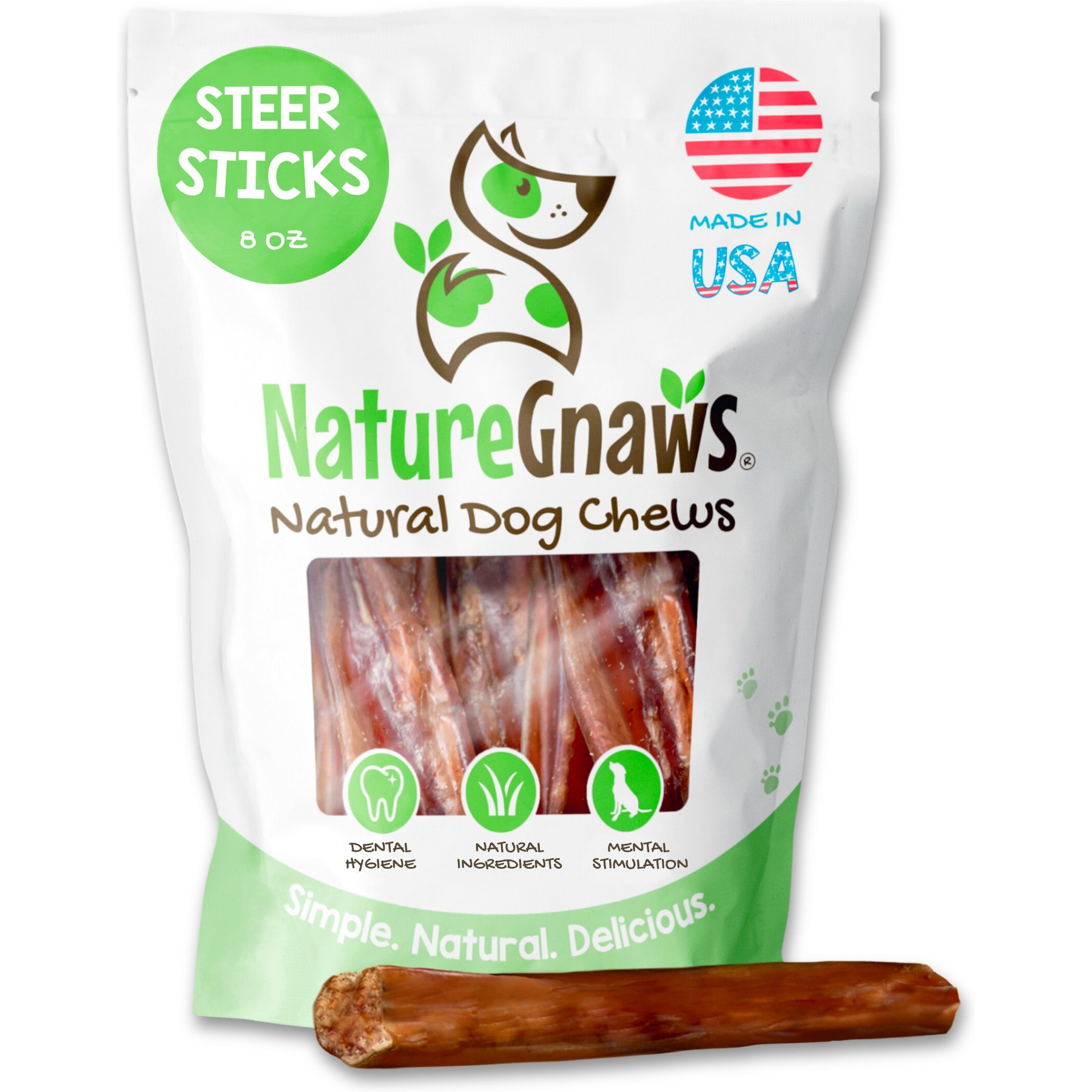 Nature Gnaws 5 to 7-in USA Steer Sticks Natural Dog Chew Treats, 8-oz bag