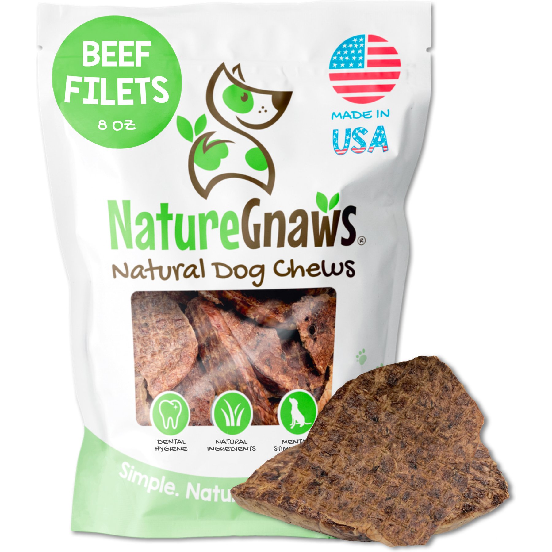 Nature Gnaws USA Beef Lung Filets Natural Dog Chew Treats, 8-oz bag