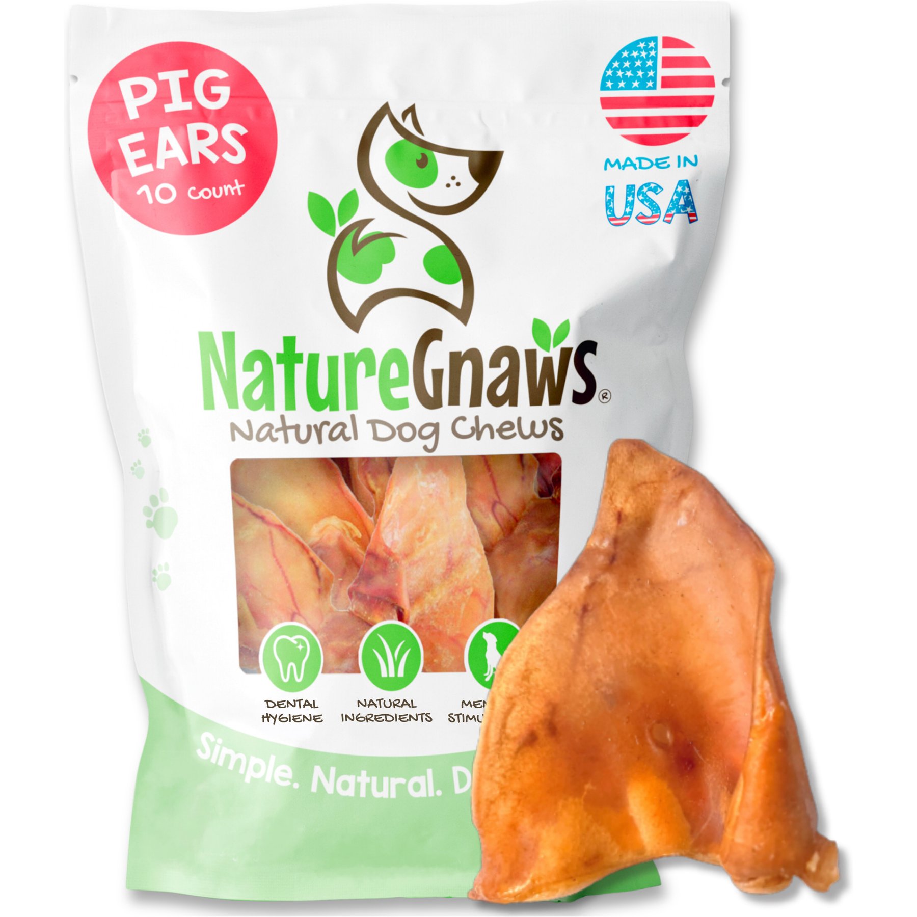 Nature Gnaws USA Pig Ears Natural Dog Chew Treats, 10 count