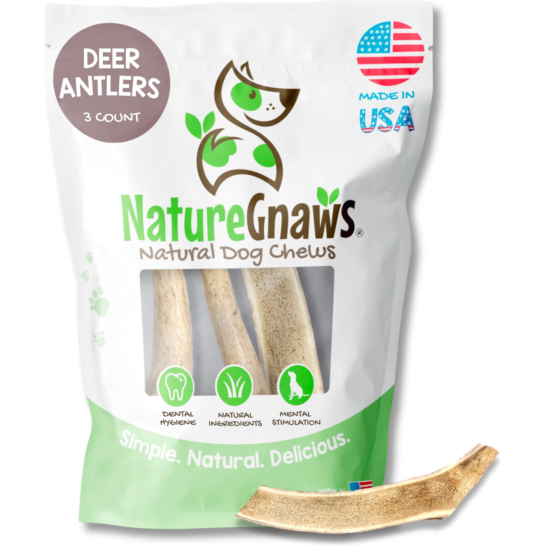 Nature Gnaws 4 to 7-in Deer Antlers Natural Dog Chew Treats, 3 count