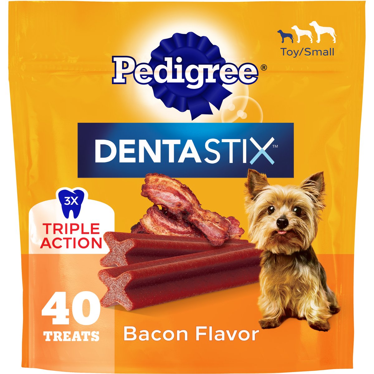 Pedigree Dentastix Bacon Flavor Dental Treats for Toy & Small Dogs, 40 count